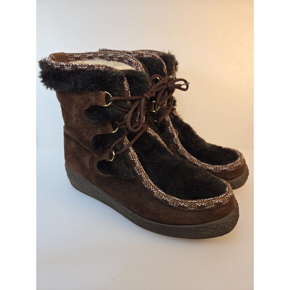 Woodbridge Brown Suede Faux Fur Winter Wedge Ankle Boots Made in Italy Women's 9 - Picture 9 of 12